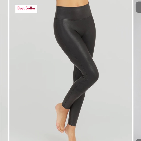 SPANX Faux Black Leather Leggings - Picture 1 of 8